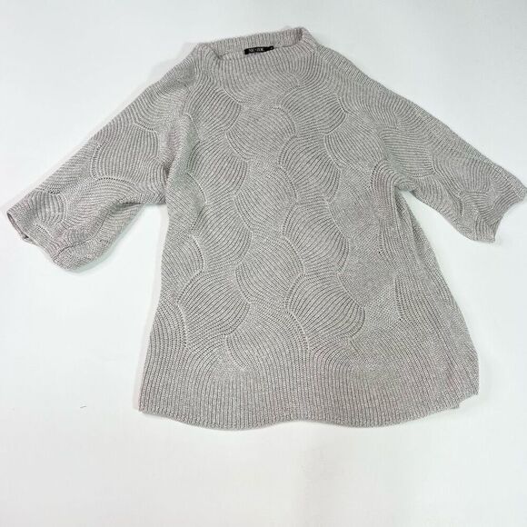 Nic+Zoe Sweater Womens Medium Gray tunic Circular Swirl  Pullover 3/4 sleeve - Picture 1 of 11